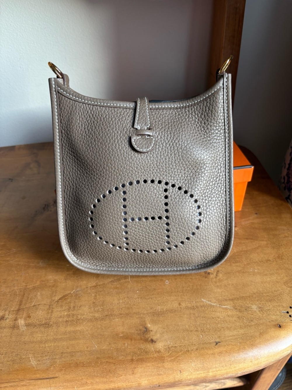 Authentic Hermes Evelyne TPM in Etoupe.